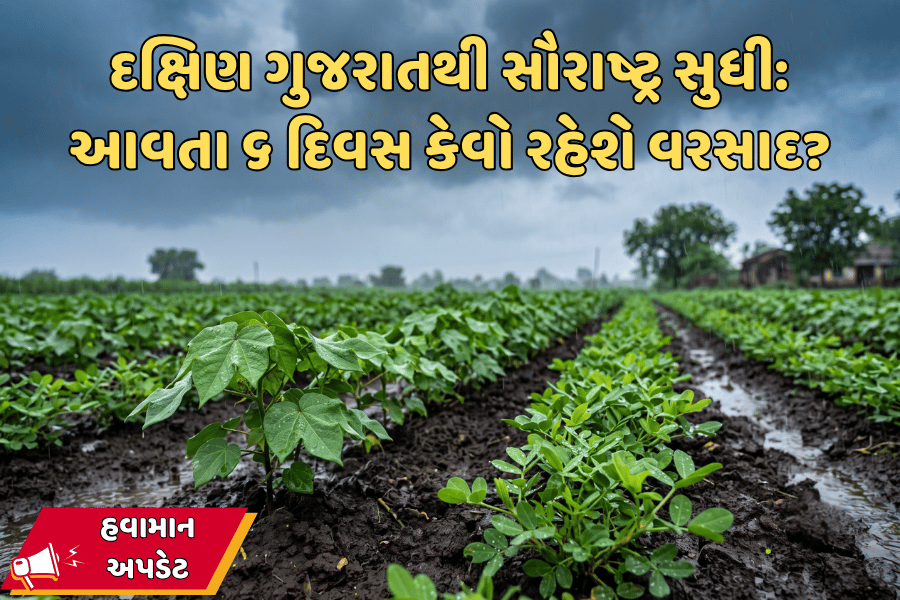 દક્ષિણ ગુજરાતથી સૌરાષ્ટ્ર સુધી: આવતા ૬ દિવસ કેવો રહેશે વરસાદ? જુઓ નવીનતમ હવામાન અપડેટ