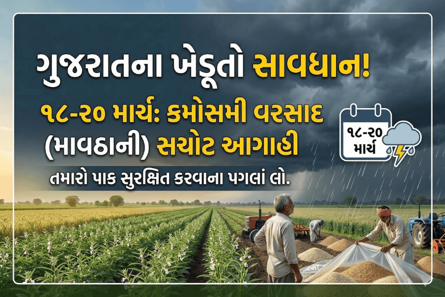 ગુજરાતના ખેડૂતો સાવધાન: ૧૮-૨૦ માર્ચ કમોસમી વરસાદ (માવઠાની) સચોટ આગાહી